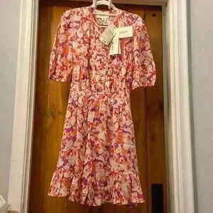 Ba&sh Woman’s Ruffle Mini Dress-Diamond Fushia-Large. NWT